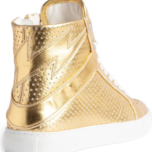Zadig & Voltaire Flash Metallic Leather High Top Sneaker in Gold - Picture 5 of 8